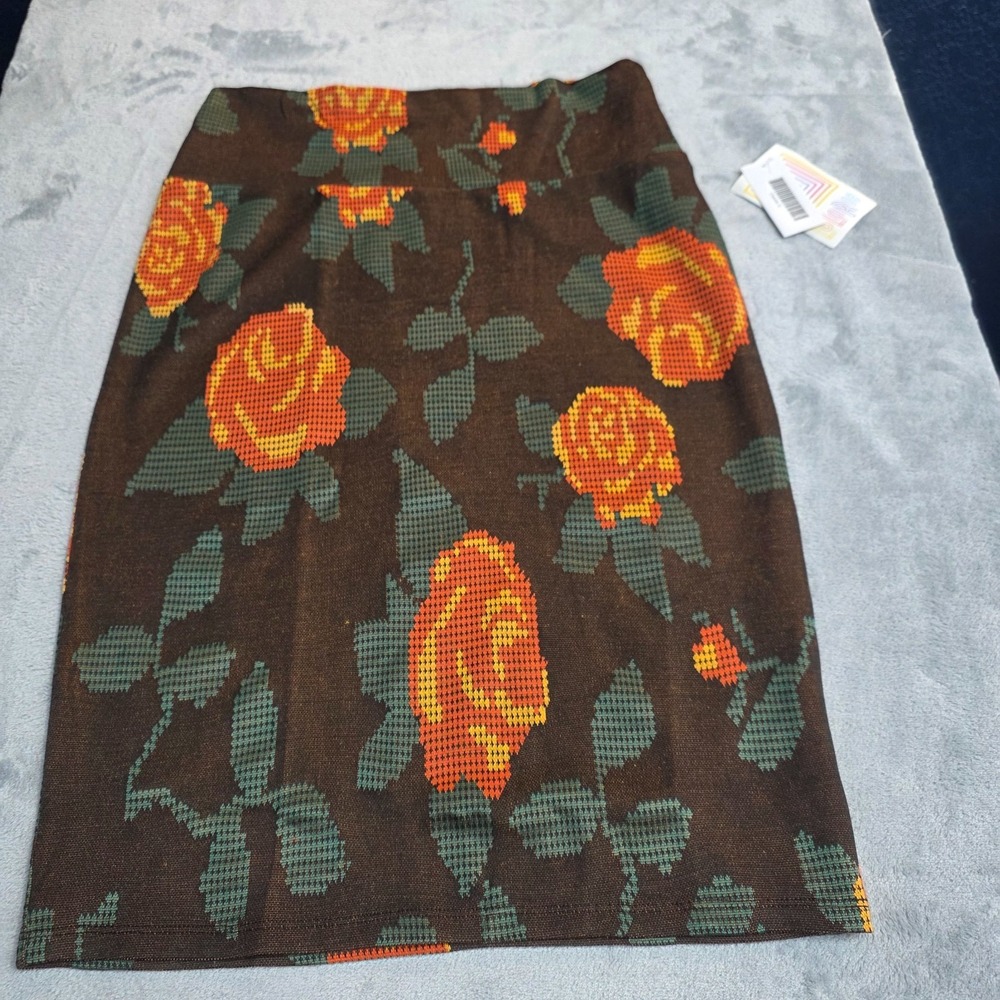 LuLaRoe NWT Womens‎ Cassie Floral Pencil Skirt Small Orange/Brown/Green